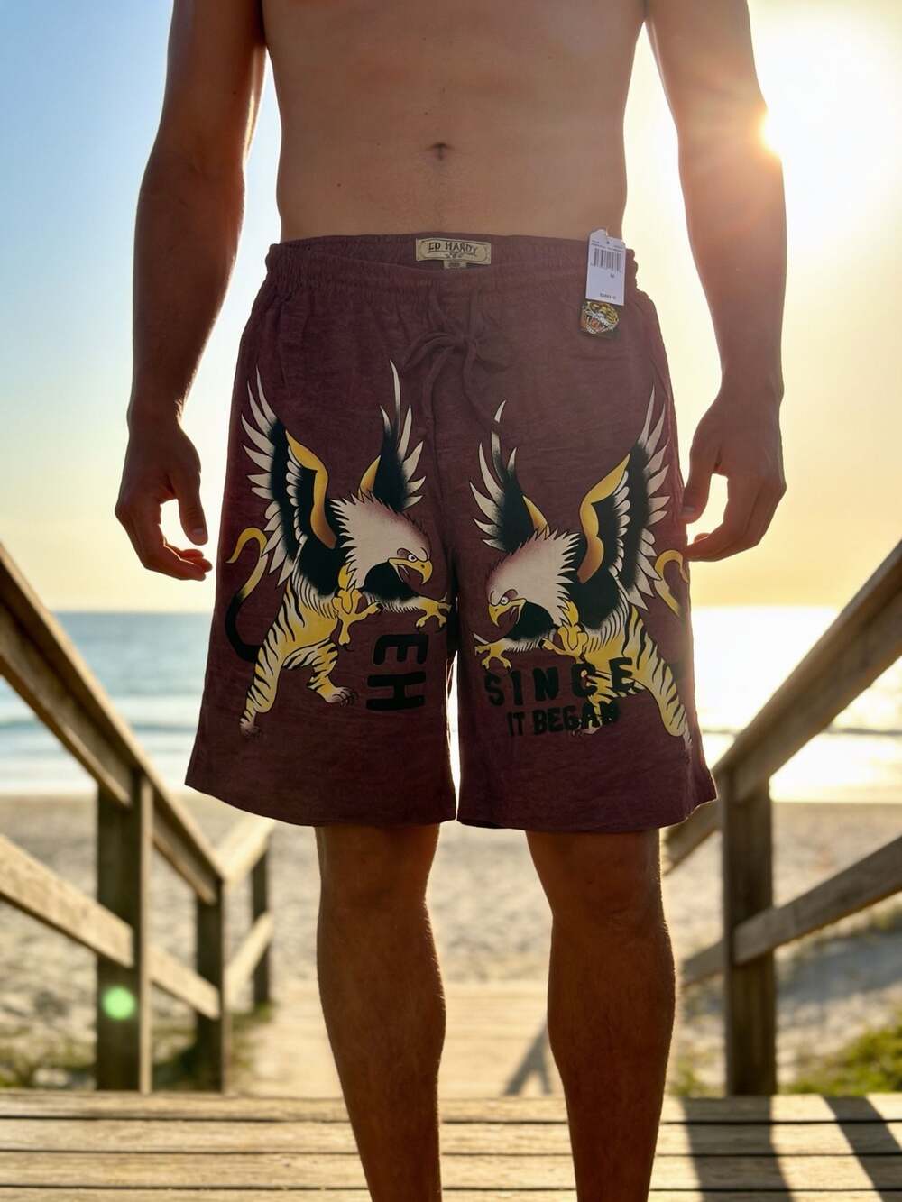 Ed Hardy Men's Eagle Tiger Lounge Shorts - Rose Sand